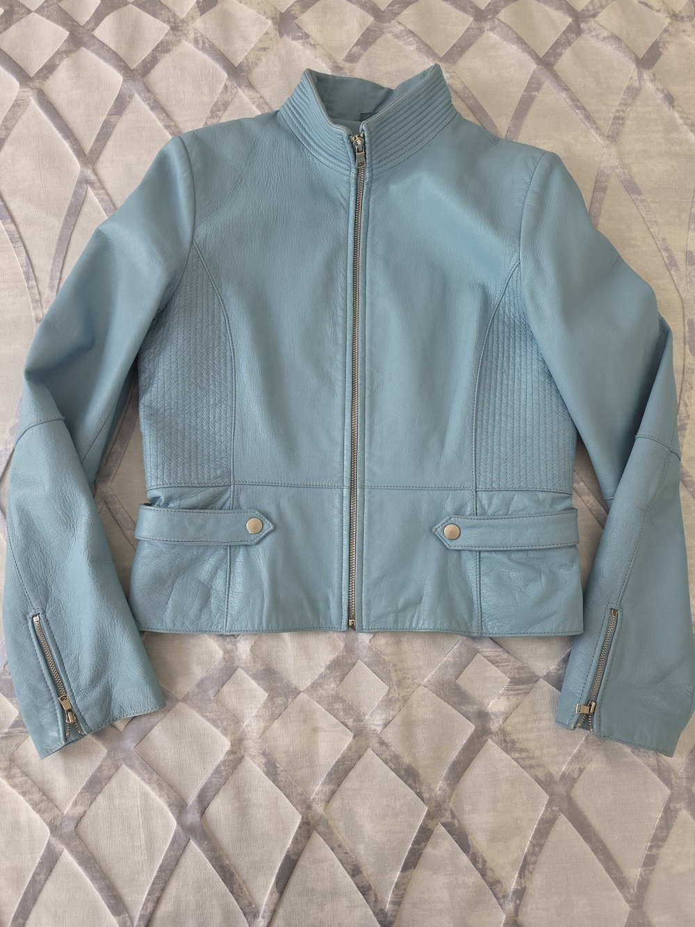 Kenneth Cole New York Y2K Light Blue Leather Moto Jacket - Size M (4-6 US)